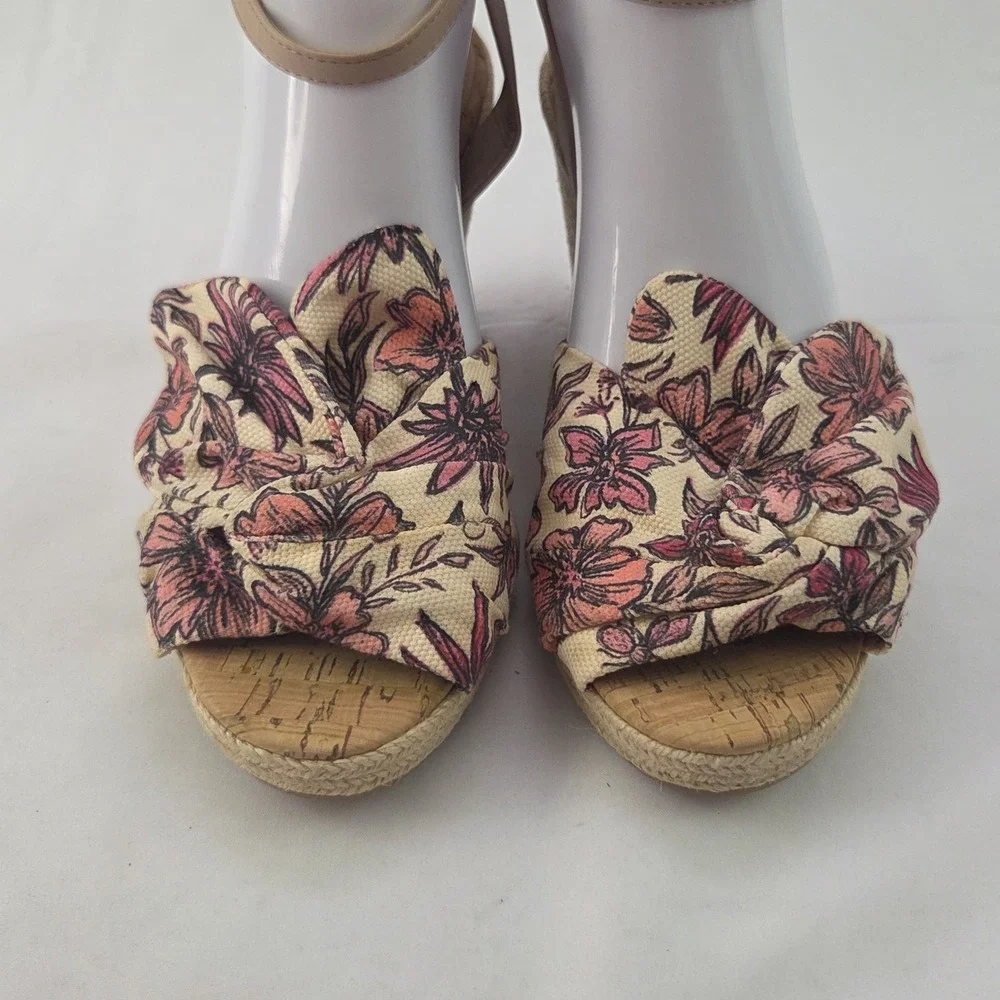 Sam Edelman Espadrille Wedge Sandals Women's Size 9.5 Pink Floral Ankle Strap